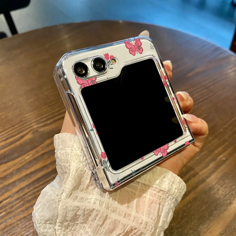 สีชมพู Bowknot รูปแบบพับสําหรับ Samsung Galaxy Z Flip5 Flip6 Flip7 ล้างฝาครอบโทรศัพท์สําหรับ Samsung Z Flip 7 6 5 4 3 5G