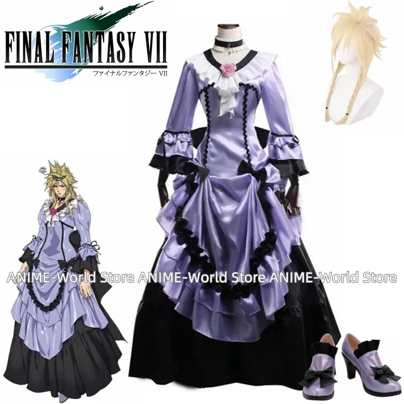 Game Final Fantasy VII Remake Cloud Strife Cosplay Costume Women Dress Outfit Halloween Carnival Shoes Wig