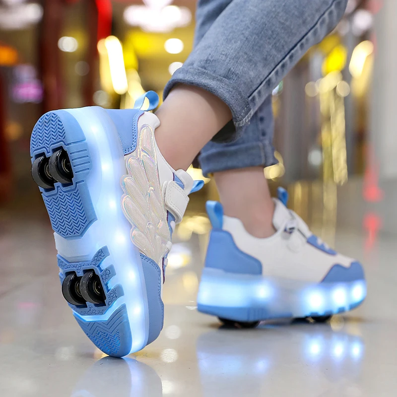 Roller Skates Shoes For Kid Fashion Sport 4 Wheels Sneakers Children Led Lighted Up Skating Shoes Boy Girl Quad Skates