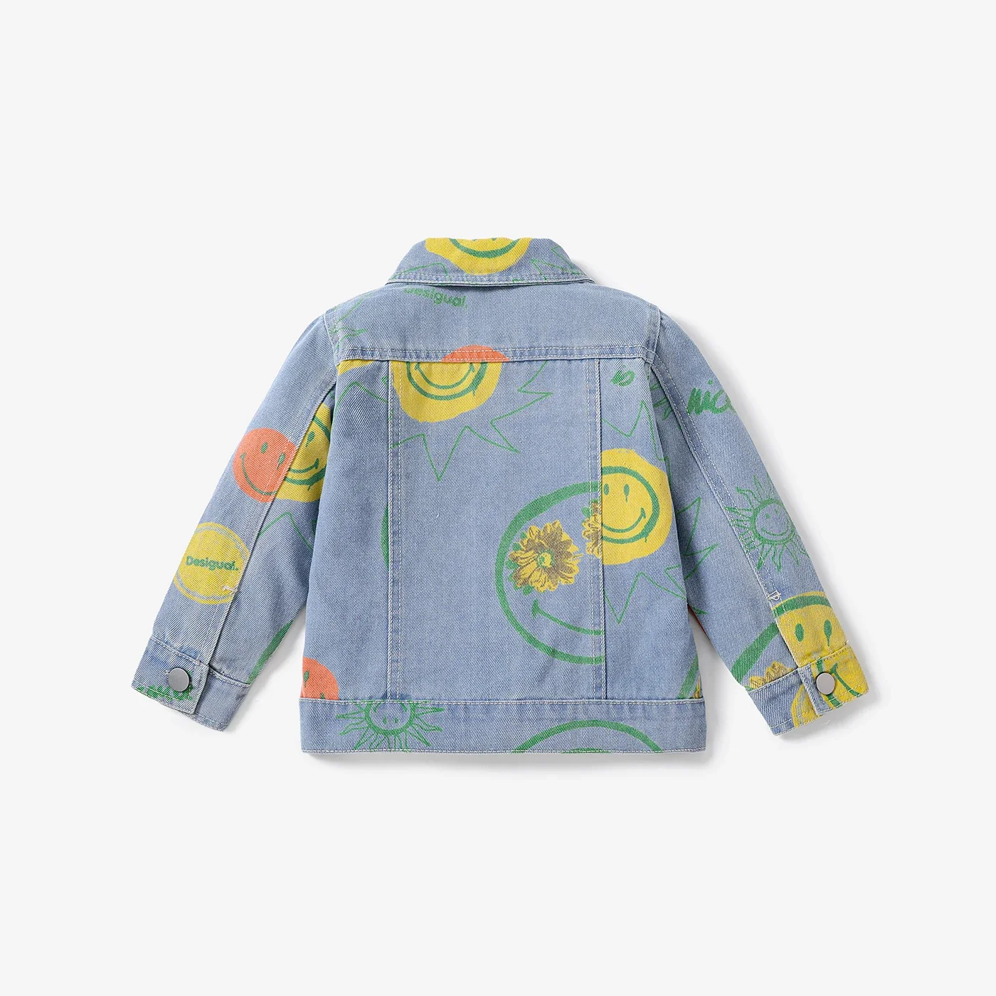 PatPat Toddler Boy/Girl Fashionable  Graffiti  Lapel Denim Jacket Soft and Comfortable  Perfect for Outings and Daily Wear