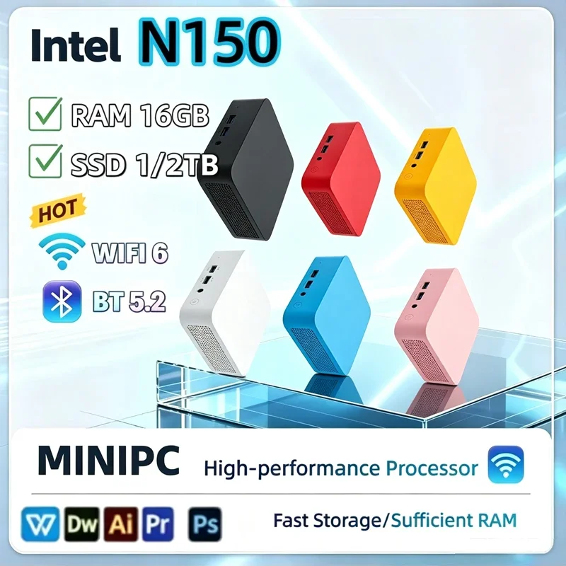 2026 New Intel N150 Portable Mini PC Windows 11 Pro 16GB 32GB RAM 1TB 2TB SSD WIFI6 BT5.2 Gaming Office Desktop