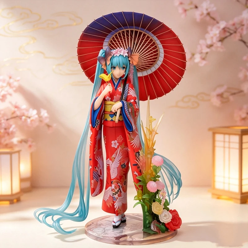 19-センチメートル初音ミク-1-8-スケール着物スノーバスローブ-pvc-コレクタブルフィギュア在庫あり絶妙なアニメモデルホームディスプレイオーナメント