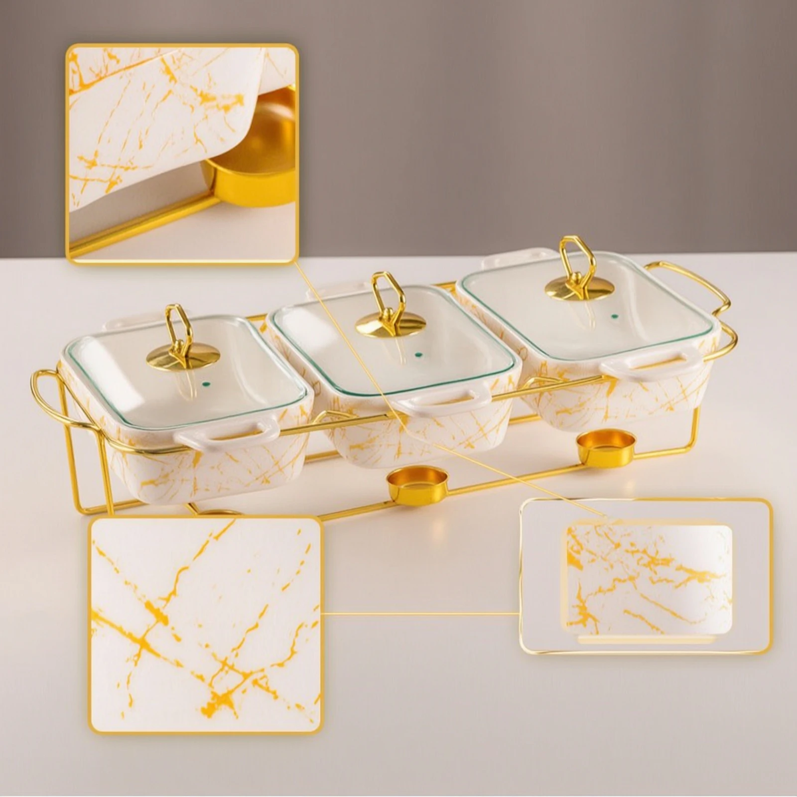 Casserole Dish Set with Rack Contemporary Rotating Buffet Server Ceramic Baking Dish with Lid…