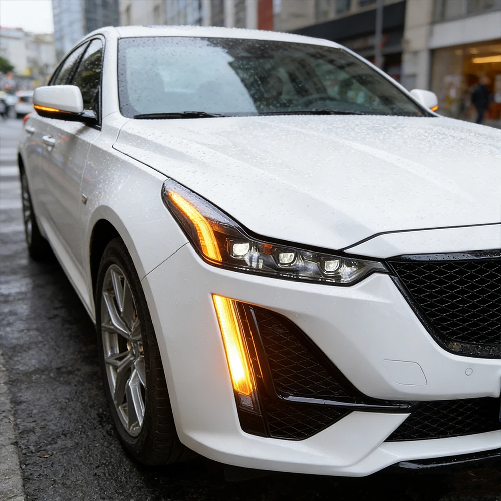 

Передние фары для Cadillac CT5 2019-2023: Светодиодные фары в сборе с динамическим миганием и 3-мя проекторными линзами, аксессуары для тюнинга