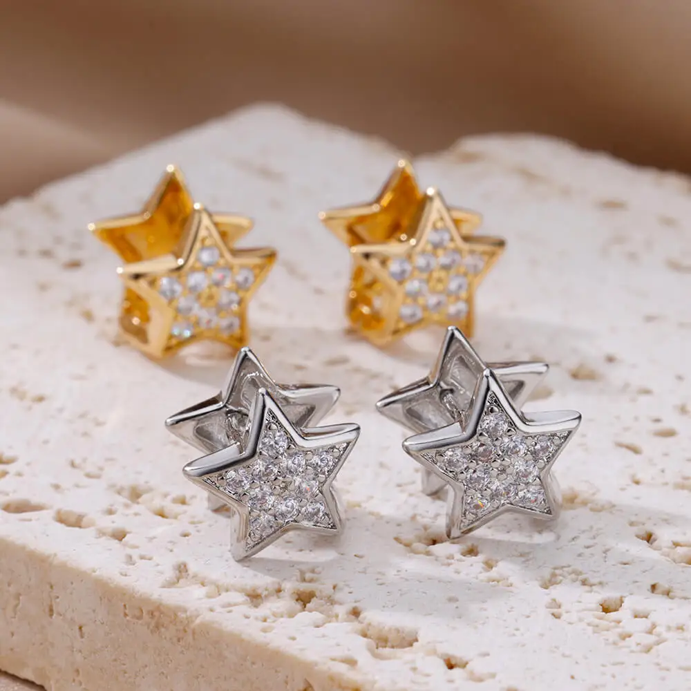 Zirkon Stern Pendientes Ohrringe für Frauen Mädchen Edelstahl Gold Farbe Ohrring Y2k Hochzeit Ästhetischen Schmuck aretes mujer – Detail 10