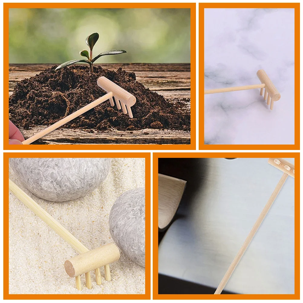 Râteaux en bambou, bac à sable, Mini râteaux de jardin, artisanat, cadeau créatif pour amis et famille, outils de plateau de sable durables 6 pièces