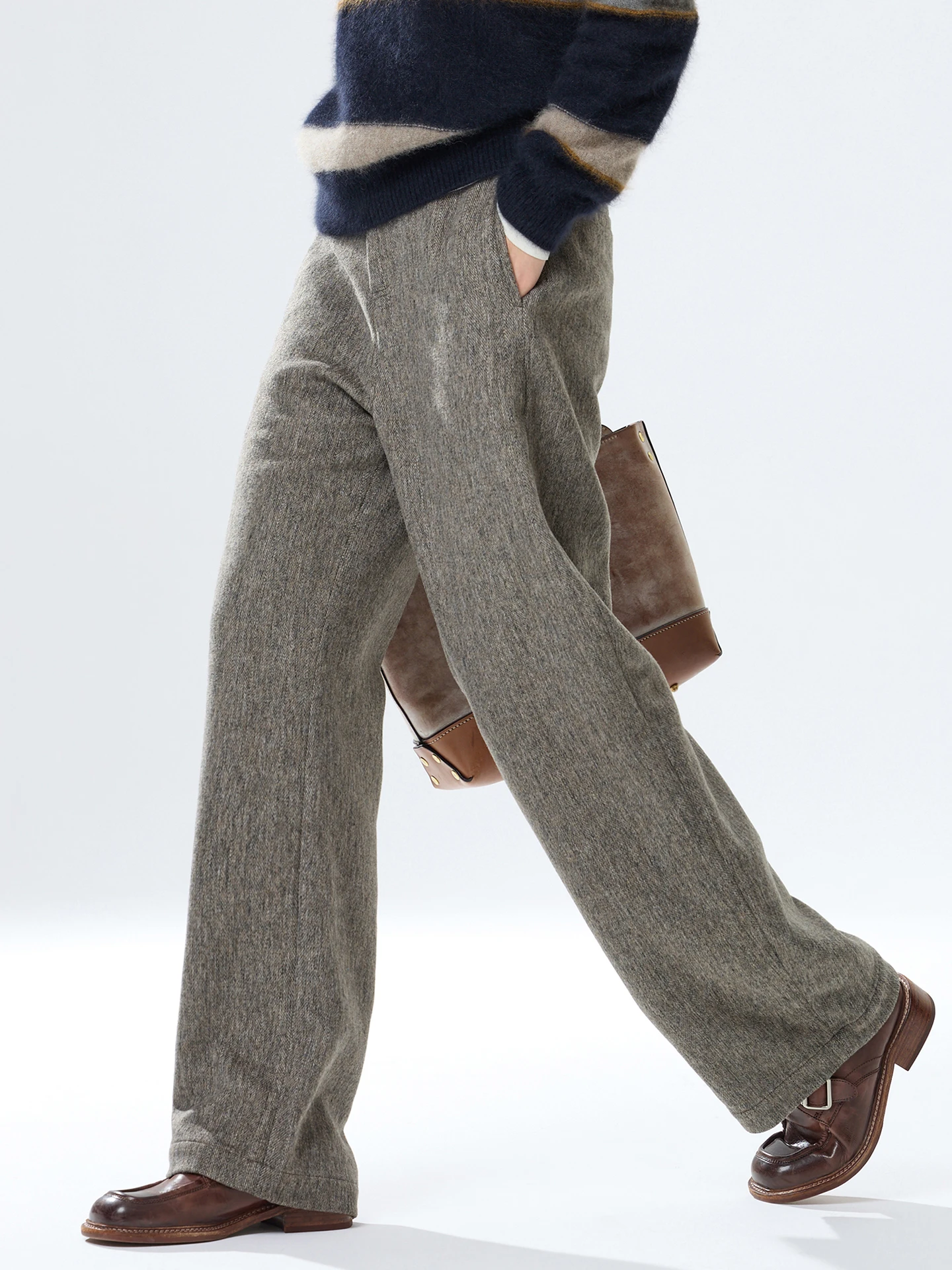 

Брюки женские WeTHEE из смесовой шерсти, повседневные, с высокой талией, прямые, широкие, зимние, из полиэстера, шерсти и спандекса