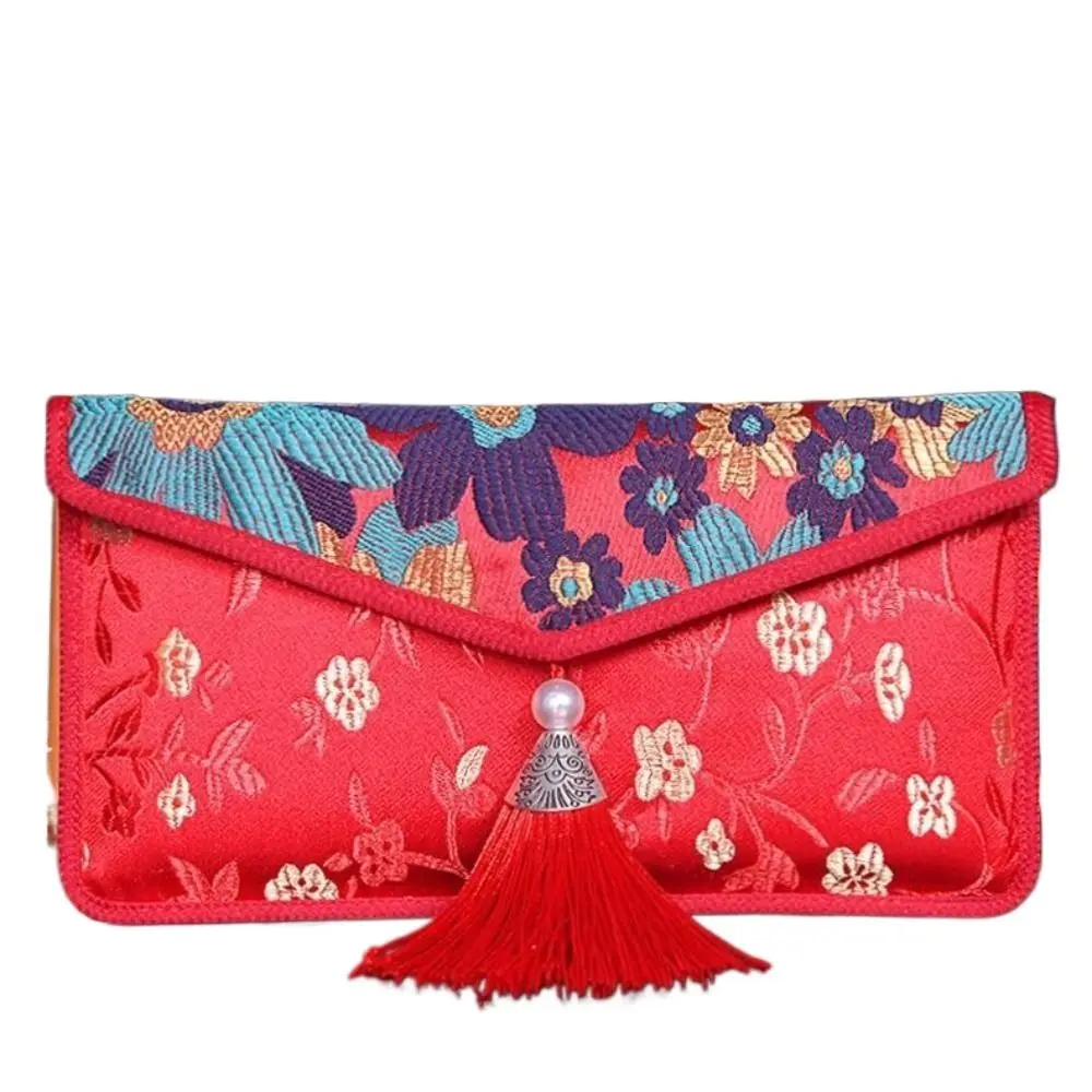 Sac cadeau rouge en tissu de soie traditionnel chinois pliable, argent porte-bonheur, mariage, fiançailles, festival du printemps, enveloppe rouge