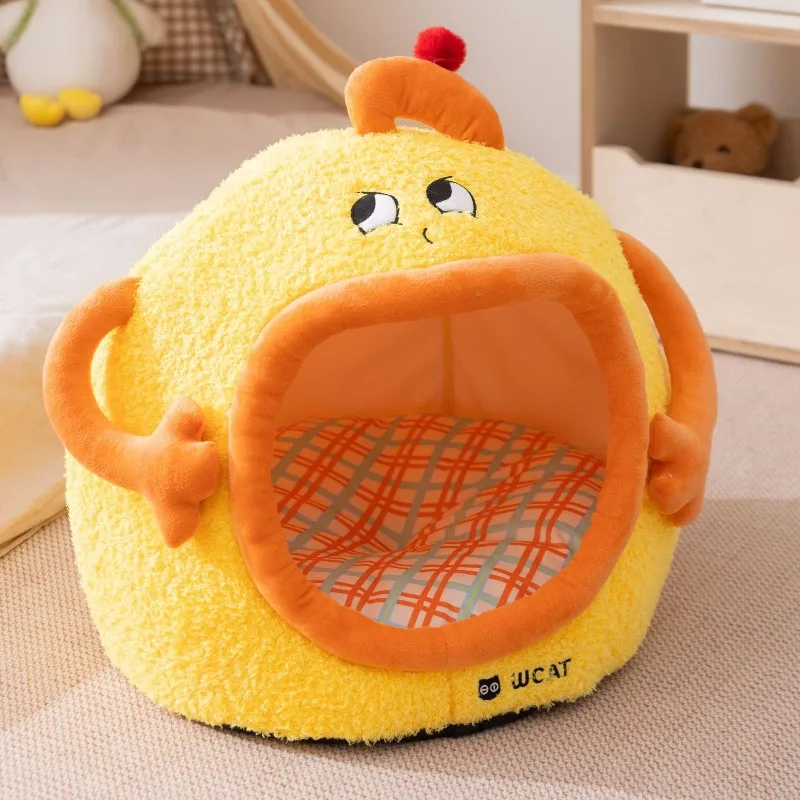 

Christmas Cat Bed Big Mouth Den Semi Enclosed Warm Plush Winter Nest Large Space Washable Non Slip Bottom Removable Cushion 2025