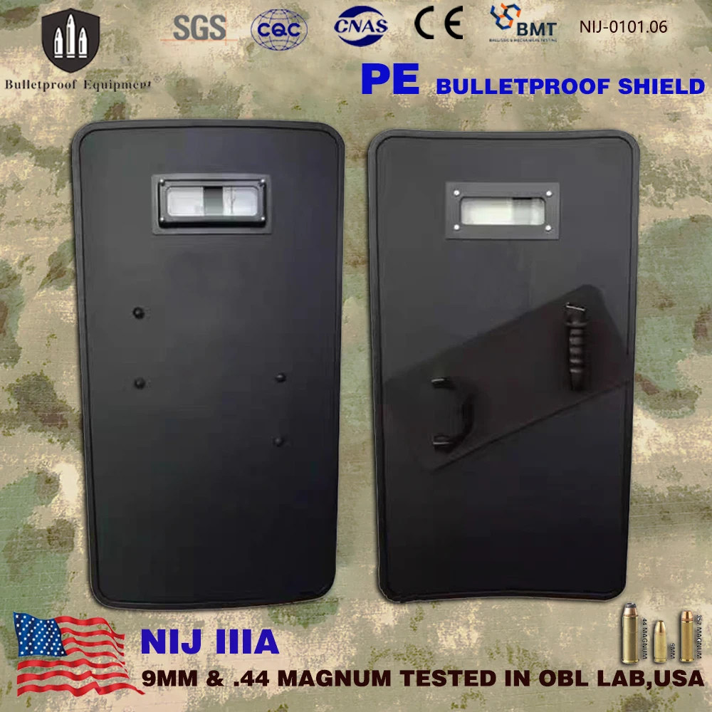 

High Density Polyethylene Level NIJ IIIA Lightweight Handheld Tactical Riot Combat Ballistic PE Bulletproof Shield With Viewport