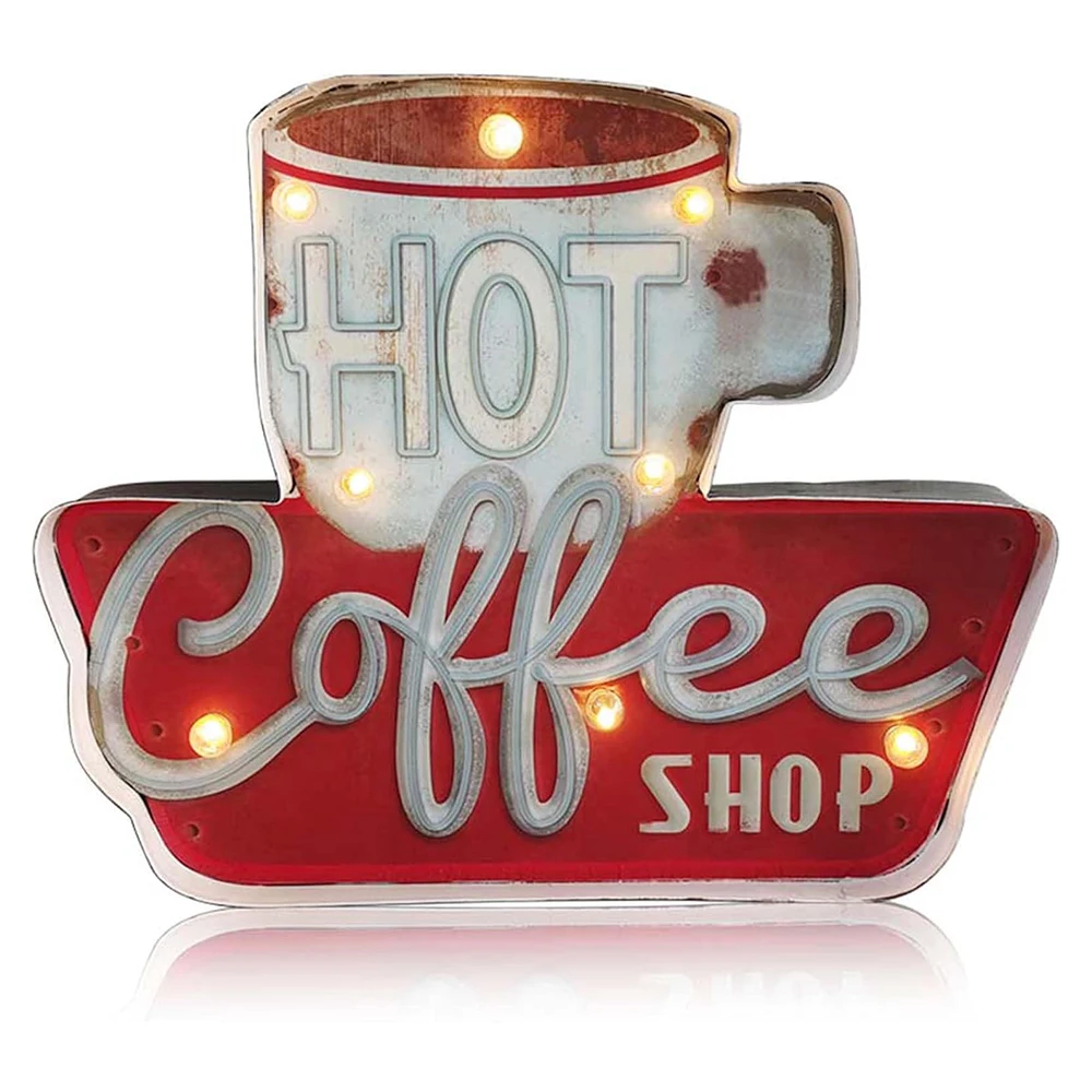 

Coffee Sign, Retro Tin Vintage Decor Signs, Handmade Light Up Metal Sign, for Cafe, Bar, Kitchen, Living Room 13.97"L x 11.4"W