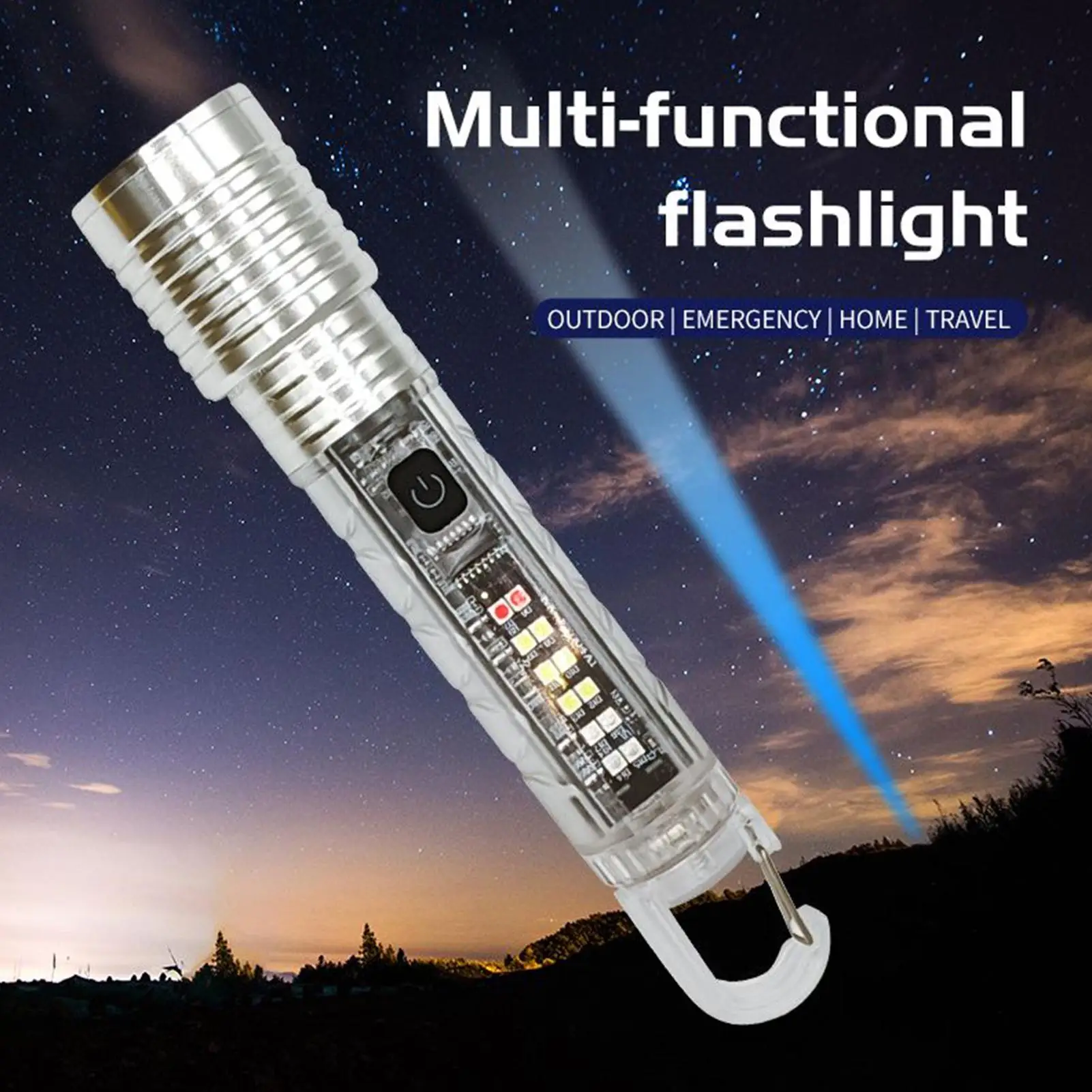 Portable EDC Strong LED Flashlight Mini Keychain Rechargeable Zoom Torch Long Range Outdoor Camping Lantern With Magnetic