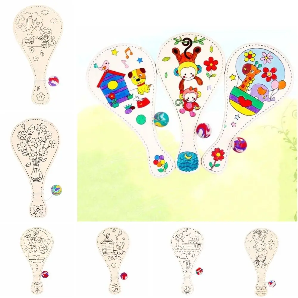 Houten doe-het-zelf-peddelbal met touwtje Lege racket Interactief doe-het-zelf-racket met bal Elastisch met touwtje Houten racket Educatief