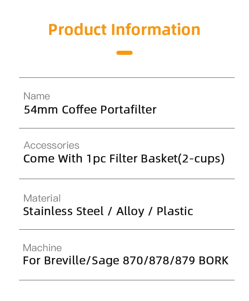 54 mm Kaffee-Siebträger ohne Boden, nackt für Breville Sage 870 878 879 Filterkorb, Espressomaschine, Zubehör, Barista-Werkzeuge – Detail 9