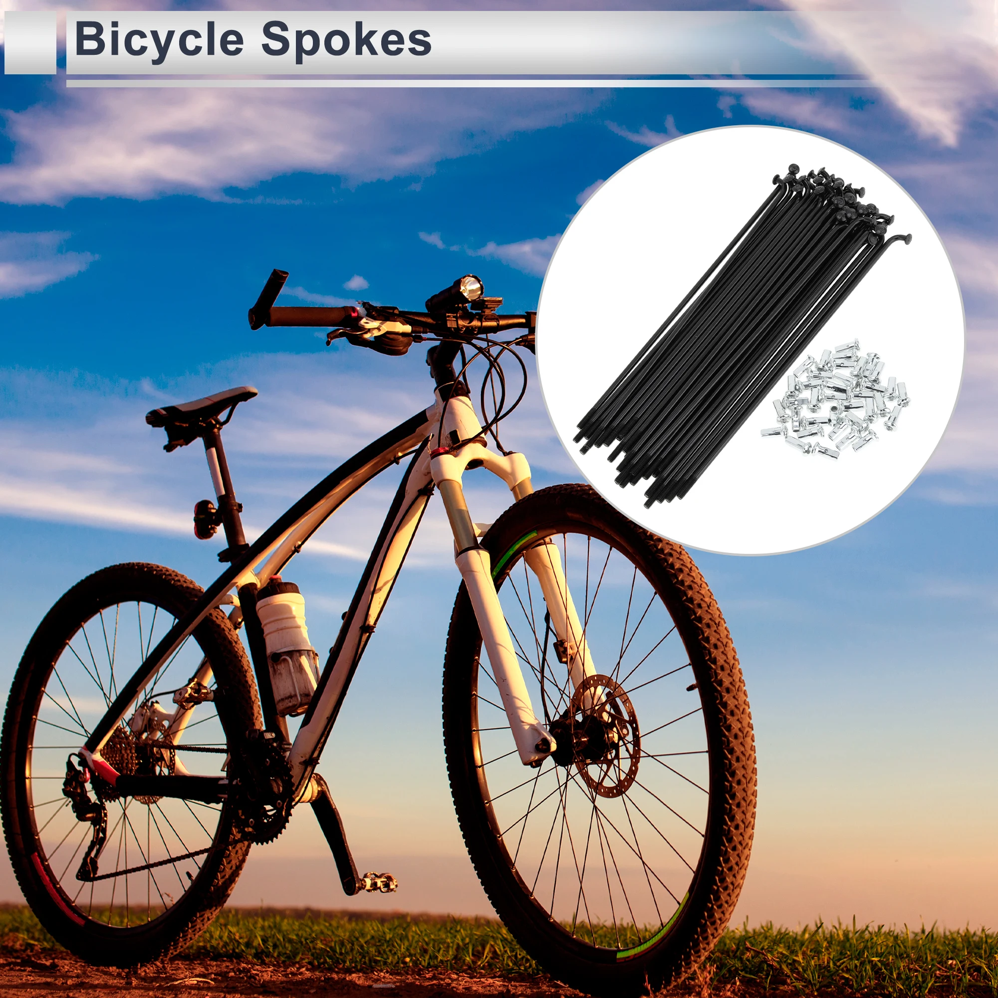 X Autohaux Fahrradspeichen-Set, 12 G, 148 mm, 154 mm, 163 mm, 173 mm-305 mm Länge, Fahrrad-Radspeichen mit Nippeln, Kohlenstoffstahl, Schwarz, 36 Stück – Detail 2