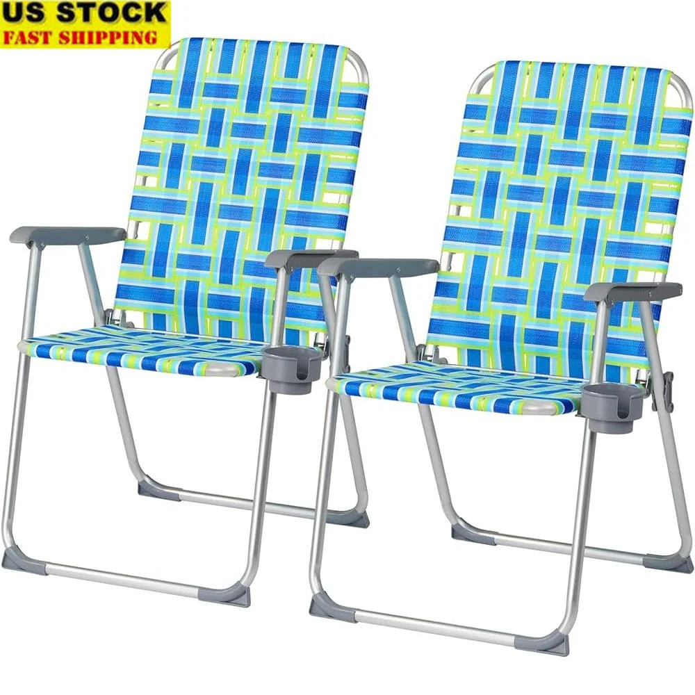

Folding Aluminum Patio Lawn Chairs Set of 2 Portable Beach Chairs with Detachable Cup Holder Outdoor Multi Purpose Lightweight