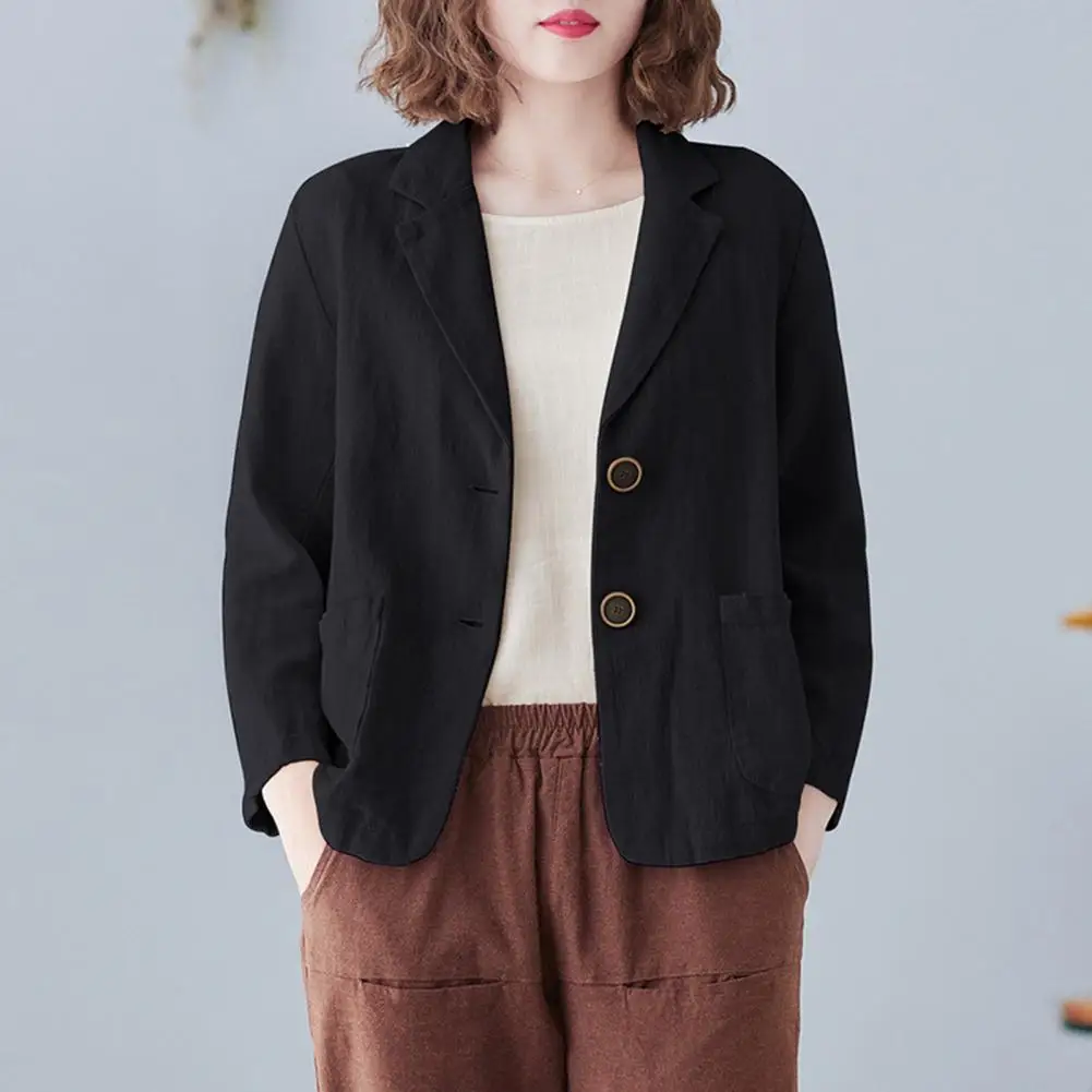 Women Jacket Elegant Double Button Suit Coat for Fall Spring Stylish Turn-down Collar Cardigan Jacket with Long for Women