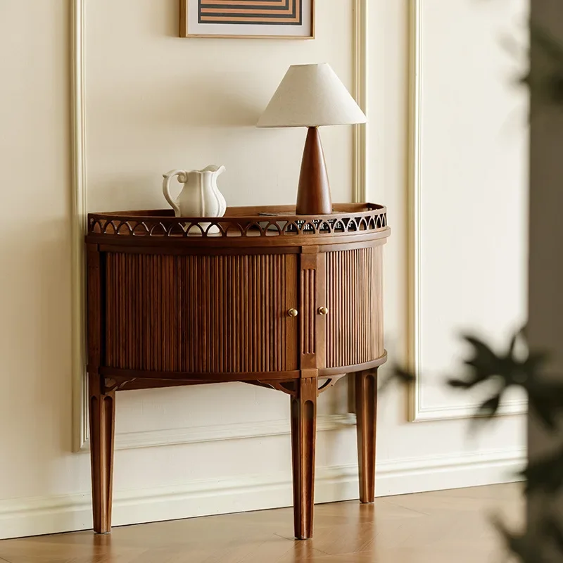 French solid wood semicircular entrance cabinet, living room French retro storage locker, tea and wine cabinet, entrance storage