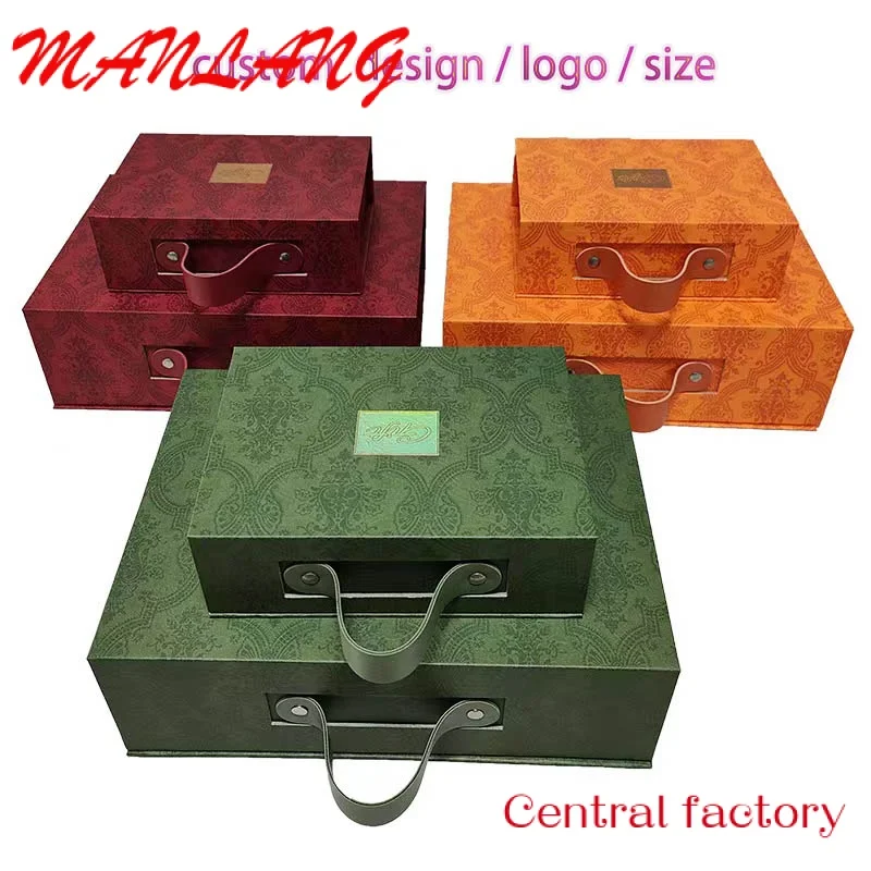 Custom  custom logo luxury lovely wedding gift box magnetic paper boxes with leather handle clothing shoes candy folding packagi