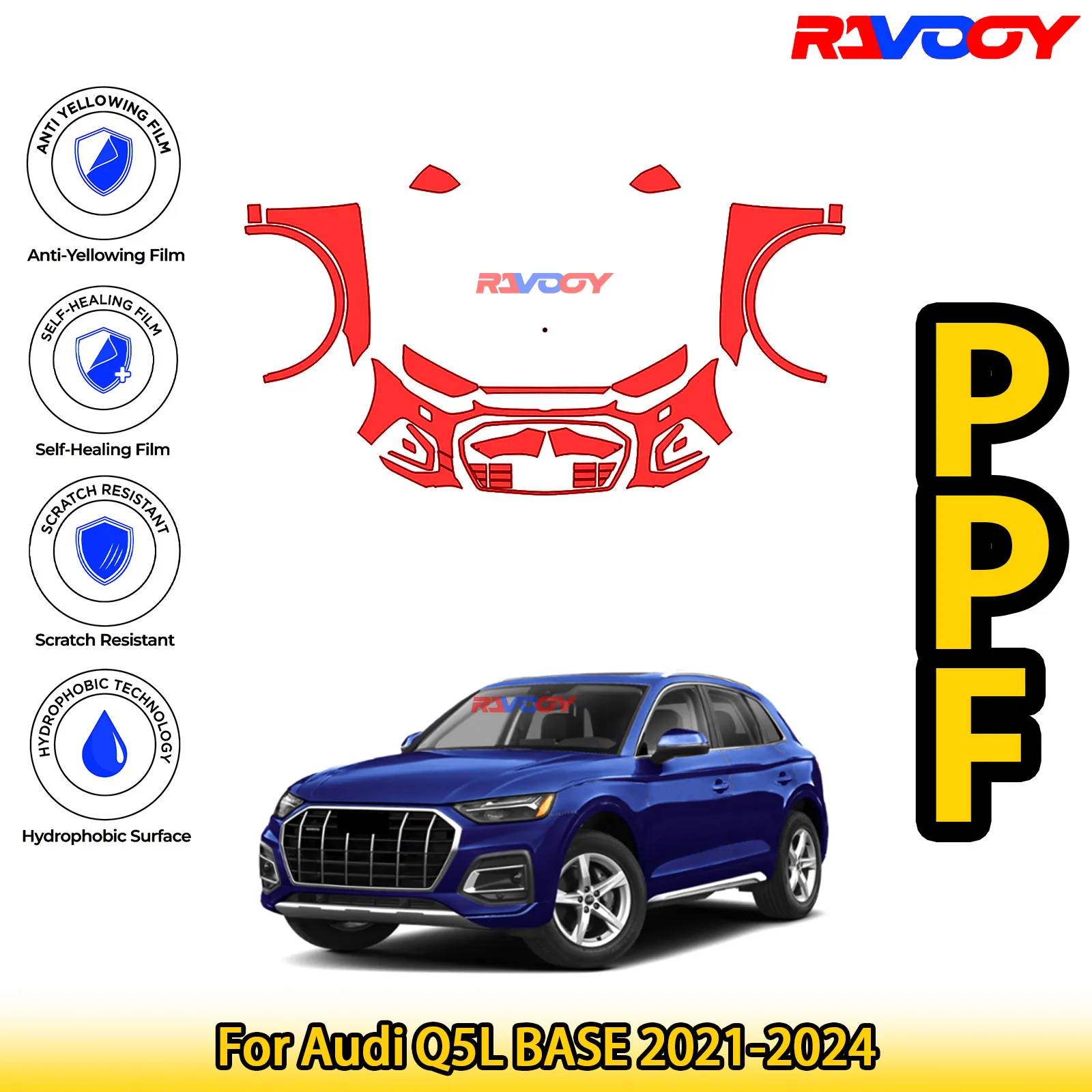 

Для Audi Q5L BASE 2021-2024 глянцевая матовая черная предварительно вырезанная передняя PPF комплект защитной пленки для краски
