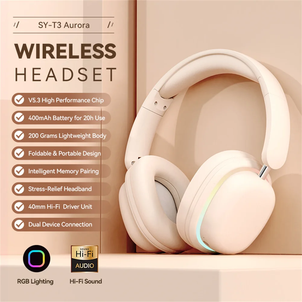 

T3 Wireless Headsets Noise Canceling Ear Buds Longer Playtime Foldable Lighting Earphones For Cell Phone Computer Laptop