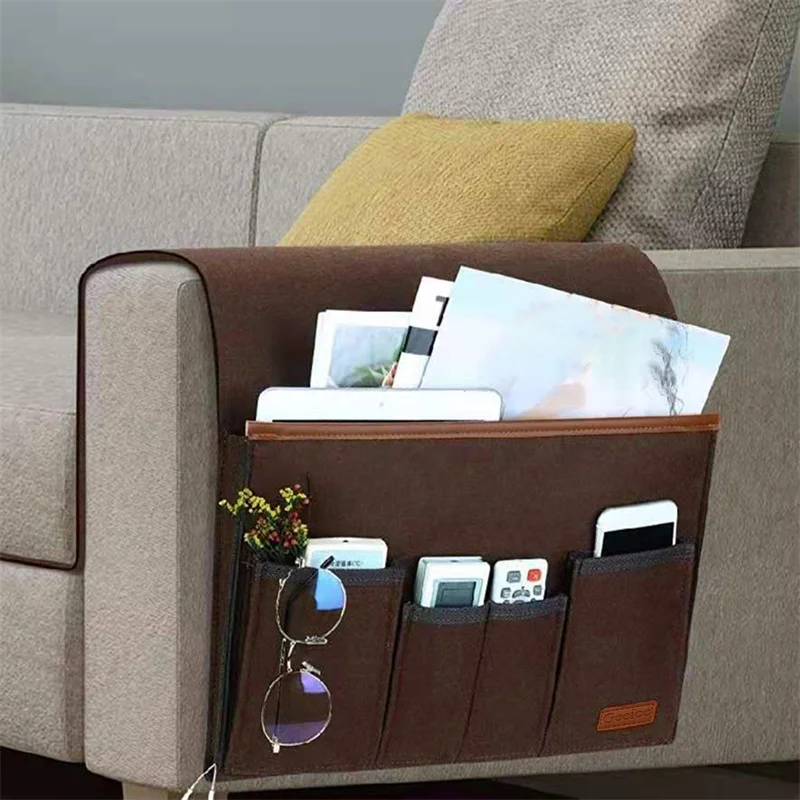 Felt Bedside Storage Bag Bed Desk Hanging Bag Sofa TV Remote Control Hanging Case Couch Storage Organizer Bed Holder Pockets