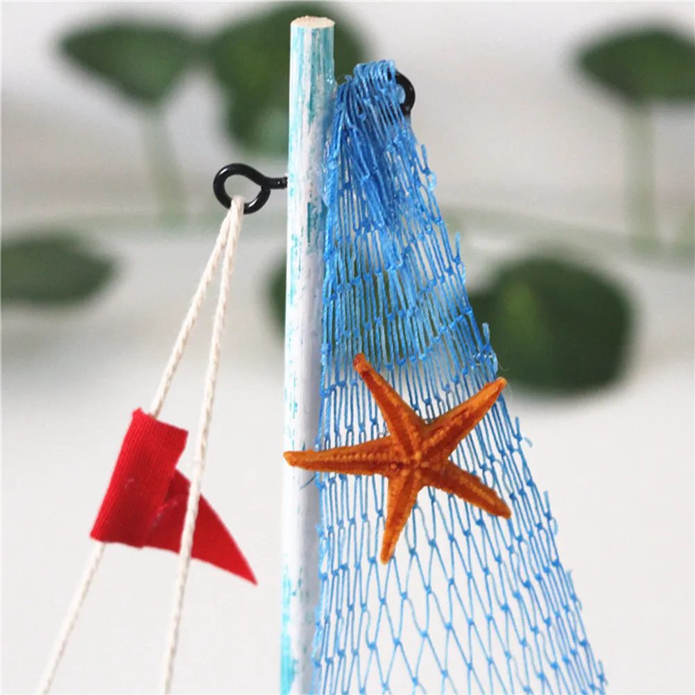 

4Pcs Wooden Sailboat Decor Canvas Vintage Mediterranean Fishing Boat Style 15Cm Home Car Office Bedroom Table Decoration