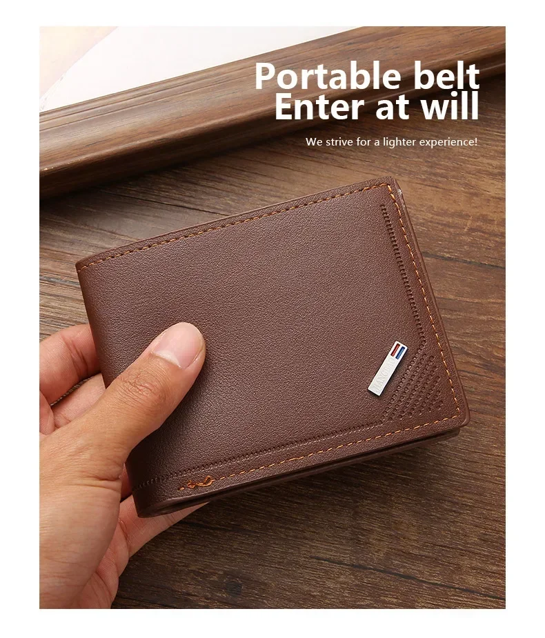 Faltbare, minimalistische, weiche Geldbörse, kurzer Dollar-Clip-Reißverschluss, einfaches weiches Leder, leichte Herren-Geldbörse aus Leder, dünne Geldbörse – Detail 8