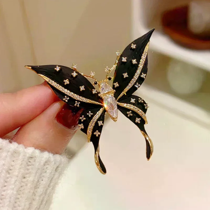 Exquisite Large Butterfly Brooches For Women Girls Vintage Enamel Pins Versatile Shiny Corsage Clothing Accessories Gifts