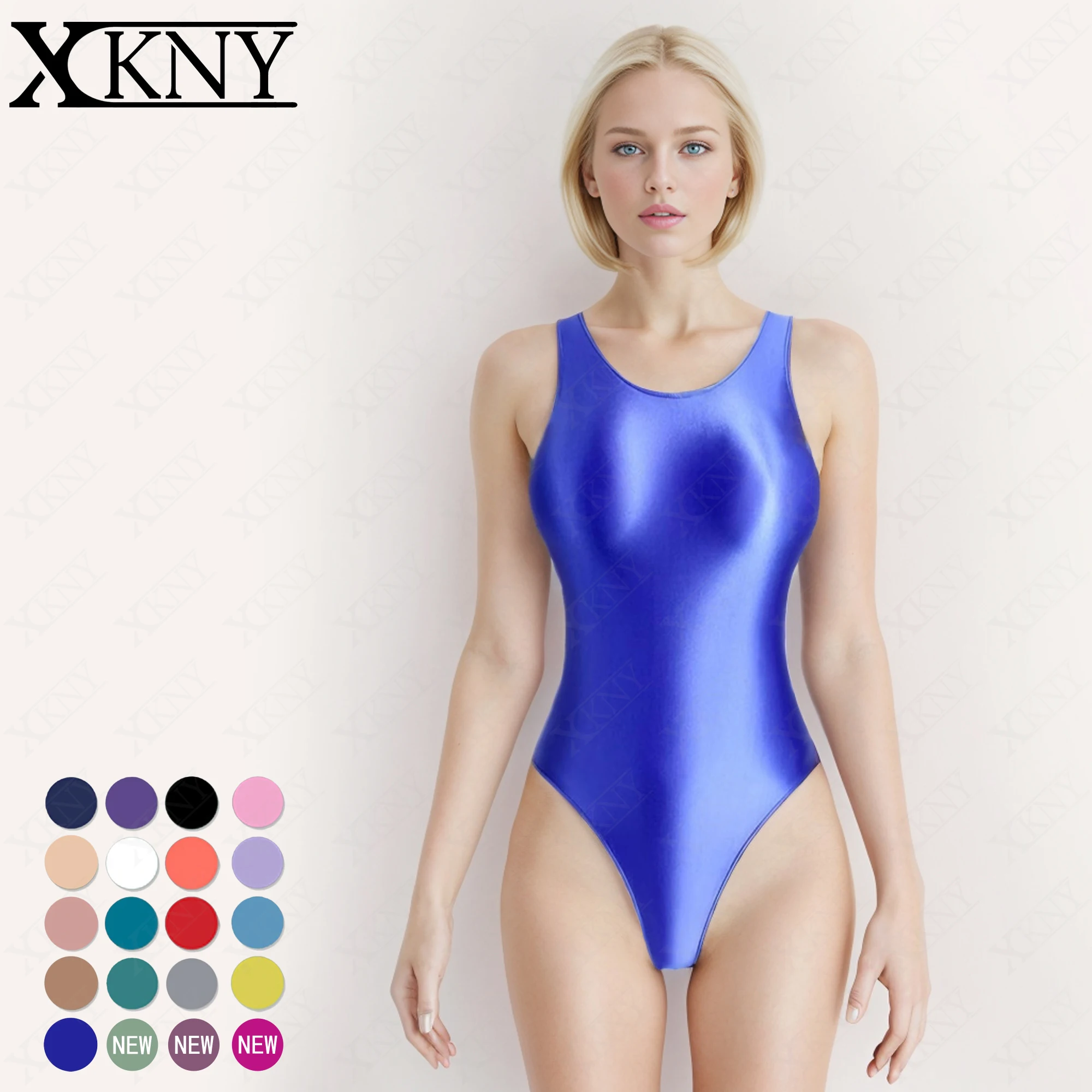 XCKNY glossiness series tights Satin glossy Swimsuit silky One Piece Bodysuit Shiny High Cut Swimwear Crotch vest