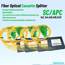 Fiber Optic FTTH FBT Coupler SC/APC SC/UPC 1:8 1:16 1X32 SC UPC Singlemode Simplex 1M PLC Optical Cassette Splitter 1X2 1X4