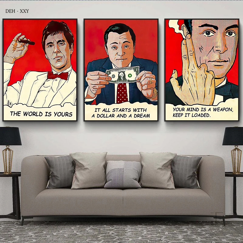 the Wolf of Wall Street Motivational Qoutes Posters Prints Gangster Movie Characters Scarface Canvas Painting Home Office Decor
