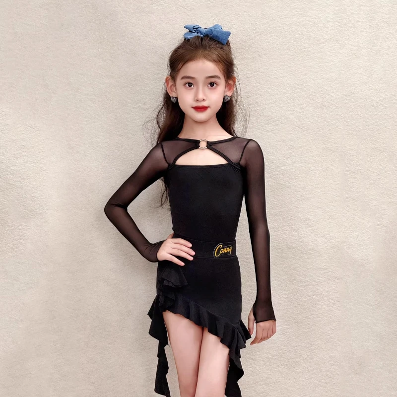 

Детское профессиональное платье для латинских танцев, костюм для девочек, танго, сальсы, самбы, бальных танцев, сценическая одежда, костюм