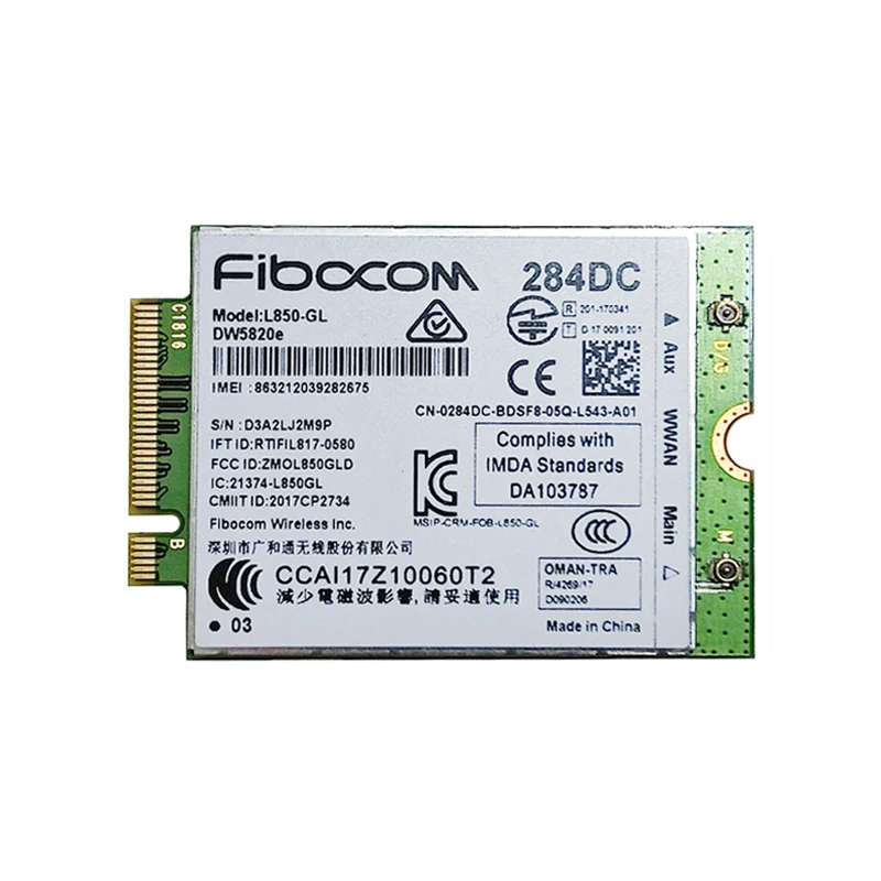 

Fibocom L850-GL DW5820E XMM7360 LTE Cat9 M.2 module for Dell Inspiron 5390 5391 7391 Latitued 3500 3510 5300 5310 Precision 3541