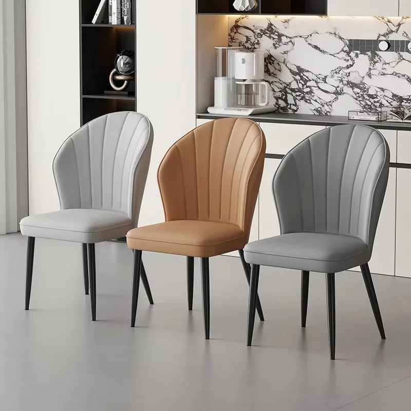

Dining Chairs Modern Luxury Leather Upholstered Restaurant Chair with Fluted Back Metal Legs for Commercial Hotel Dining Room