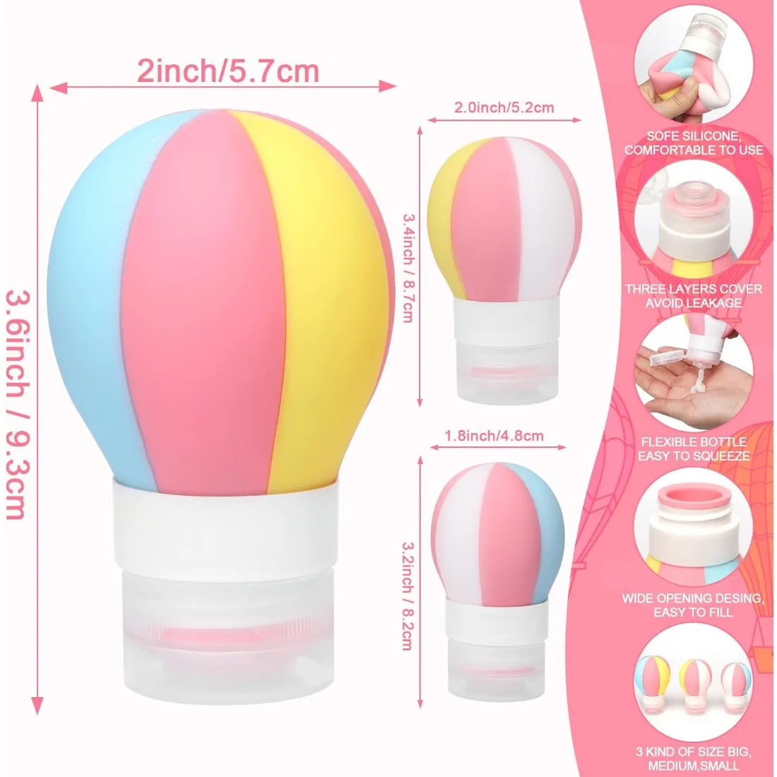 1 SZT. Butelka podróżna 50/70/100 ml w kształcie balonu na gorące powietrze, szczelna, wyciskana, wielokrotnego użytku, silikonowa, przenośna pojemnik na kosmetyki.