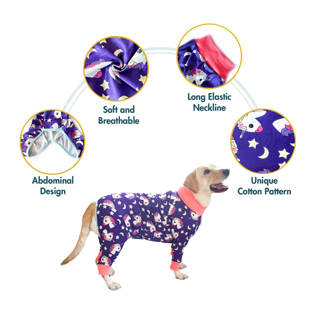 2024 New Unicorn Print Dog Clothes Four-legged Suit for Large Medium Dogs Jumpsuit Prevent Shedding Hair Dog Onesie