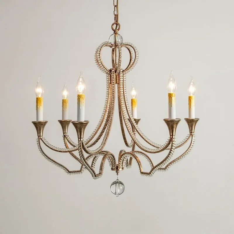 

GHEUVNJ French pendant light, living room dining room light, American retro light luxury crystal light