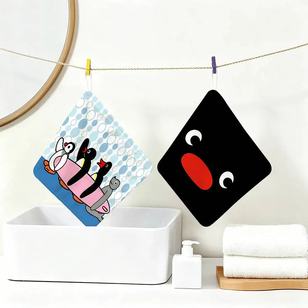 Funny P-PinguS Cute Cartoon Polyester Cotton Hanging Kitchen Towel, Skin Friendly Hand Wiping Towel for Hotel Cafe Household