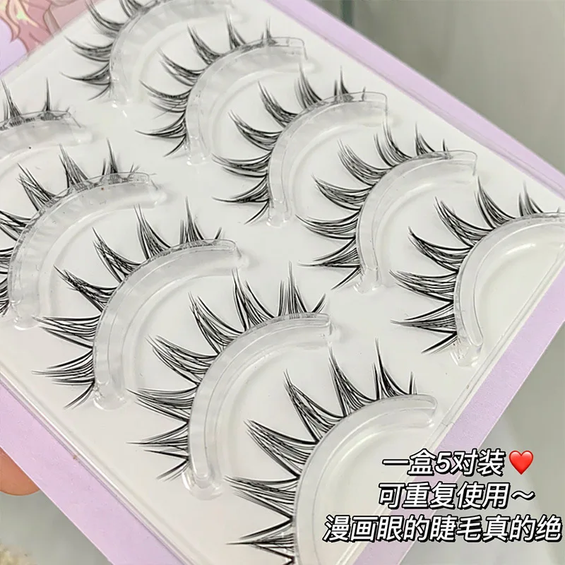 Japanese Manga Fake Eyelashes Ultra-fine Transparent Stem Eyelashes 5 Pairs Natural Demons Reusable Beauty Tools