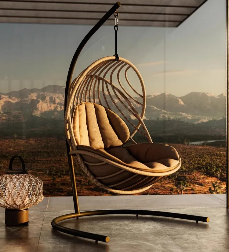 ！@Nordic Indoor/Outdoor Home Decor Hanging Rattan Chair Swing Balcony Internet-Famous Nest Chair Cradle Hanging Basket Lazy