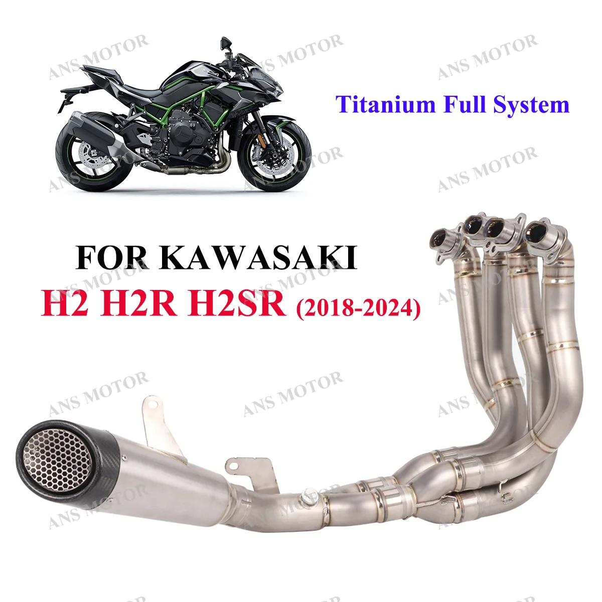 

For KAWASAKI NINJA H2 H2R H2SX SE SR 2018-2024 Motorcycle Exhaust Front Link Pipe Slip On Titanium Full System Lightweight