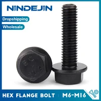 NINIDEJIN 1-10 Uds pernos de brida hexagonales no grabados M6 M8 M10 M12 M14 M16 pernos hexagonales de acero de aleación de grado 10,9 con brida