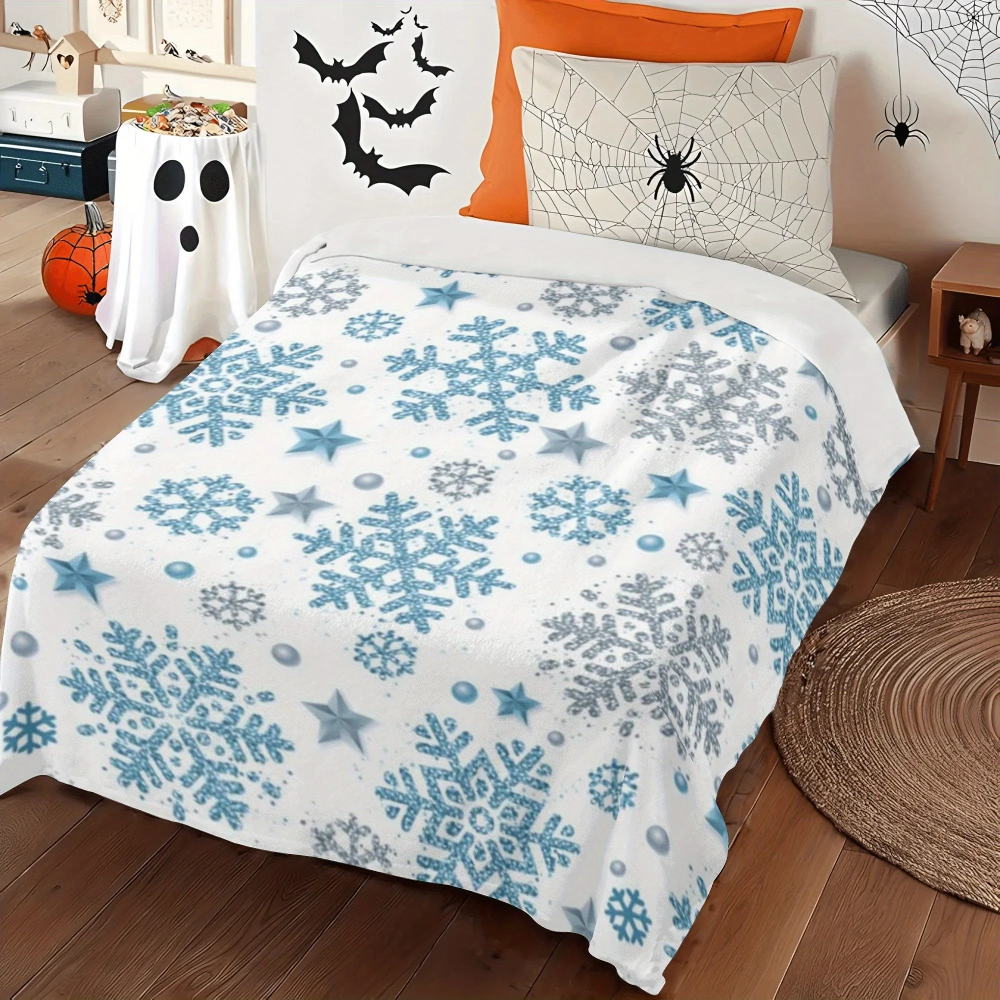 بطانية عيد الميلاد المريحة على شكل ندفة الثلج - رمي فانيلا ناعم ودافئ للأريكة والسرير والسفر - مناسب لجميع المواسم، ديكور عطلة مضاد للحساسية