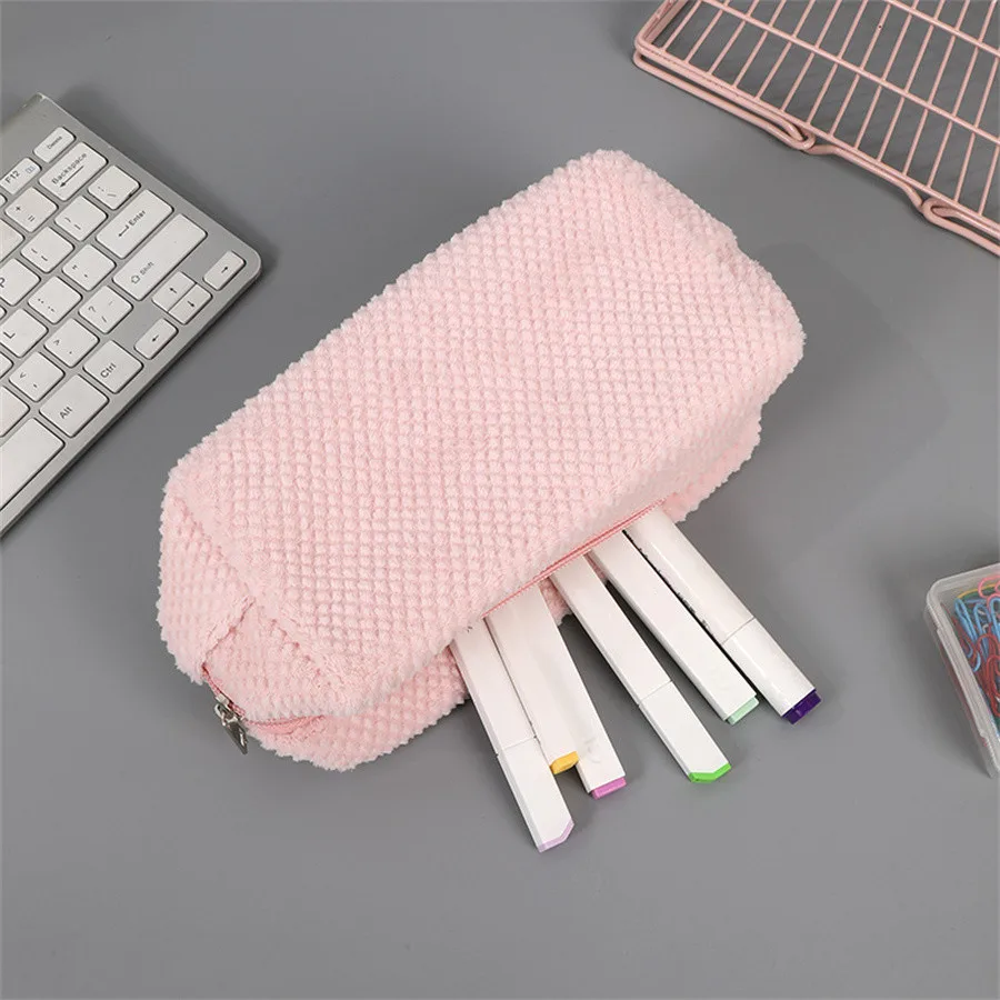 Solid Plush Cosmetic Lipstick Storage Bag Pencil Case Women Girls Makeup Handbags Travel Organizer Pouch Pen Bags Toiletry Kit