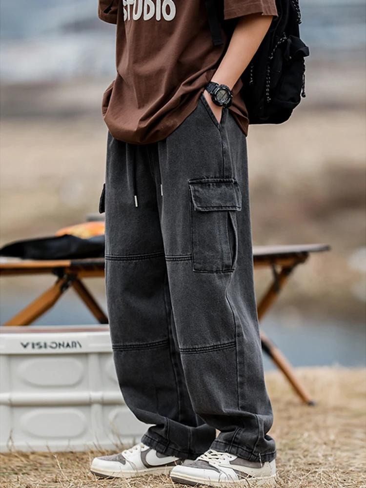 

Мужская рабочая одежда, брюки, весна-осень 2023, новые свободные повседневные джинсы в американском стиле ретро с прямыми штанинами, модный бренд, молодежный хлопок...