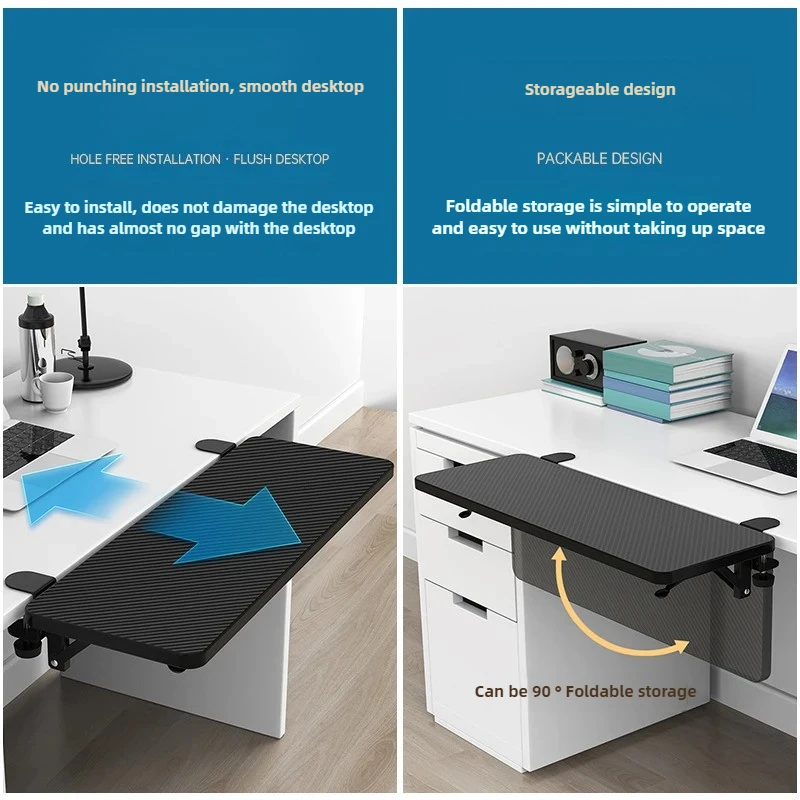 لوحة تمديد مكتبية قابلة للطي وواسعة طاولة الكمبيوتر المحمول ومسند اليد يدعم المكتب المنزلي بدون حفر ملحقات مكتب الكمبيوتر #4