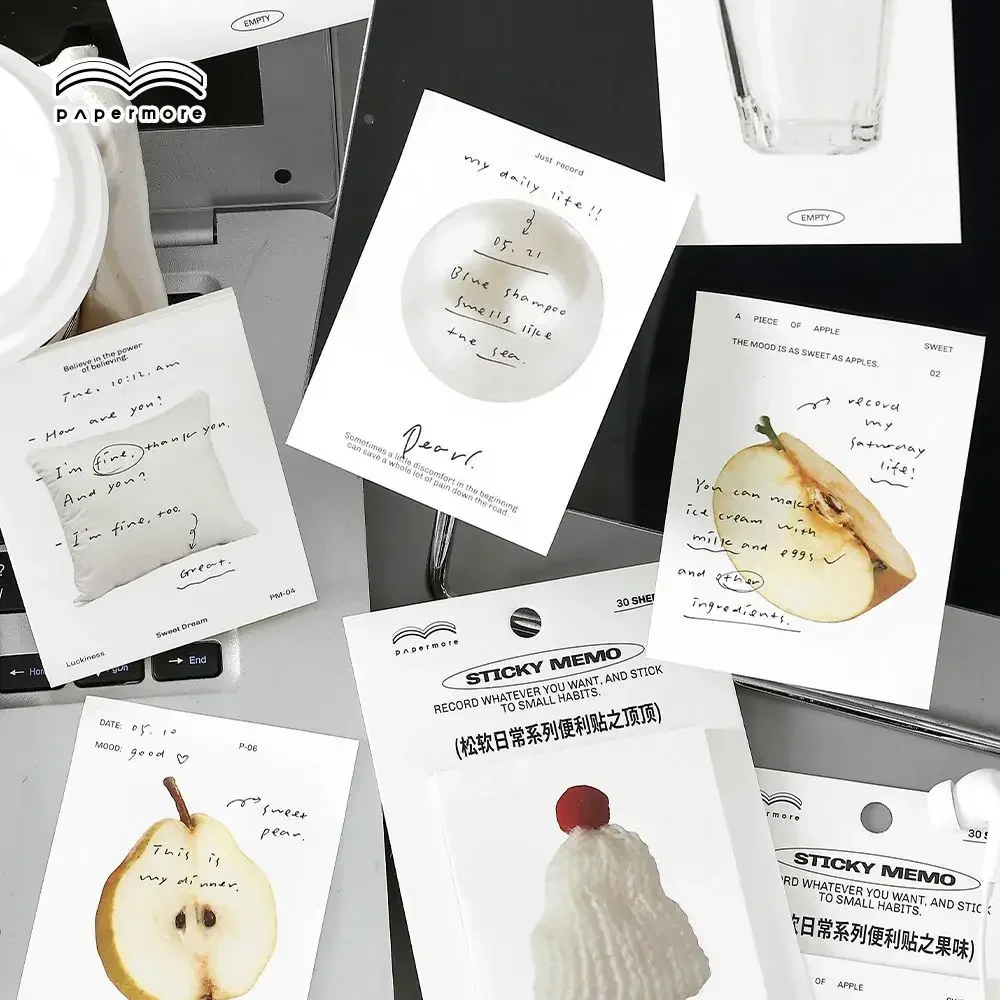 30pcs Fluffy Daily Series Notes Simple Ins Style Check-in Planner Student Notes Message Paper