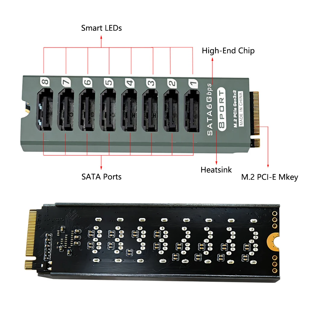 

Карта расширения NVMe на 6/8/9 портов SATA3.0, конвертер-райзер, мультипликатор портов SATA3, адаптер M.2 M Key на SATA с корпусом