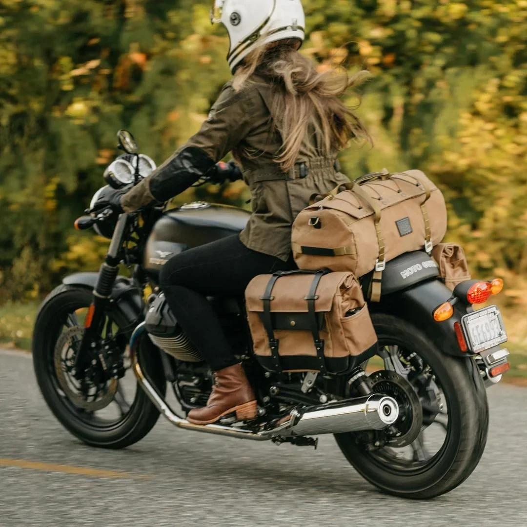 Retro Waxed Canvas Motorcycle Duffle Bag Large Capacity Side Saddle Luggage Bag Outdoor Travel Daily Riding Storage Handbag